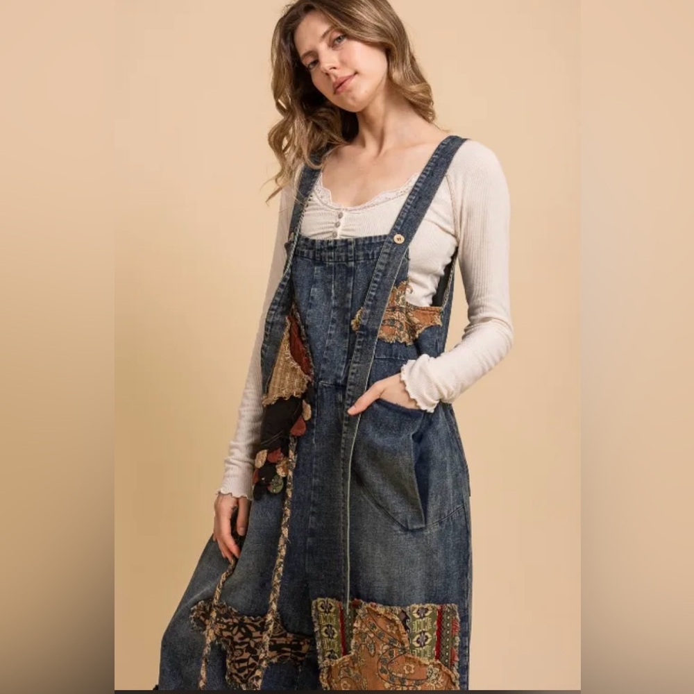 Boho Patchwork Denim Overalls NWT - image 4